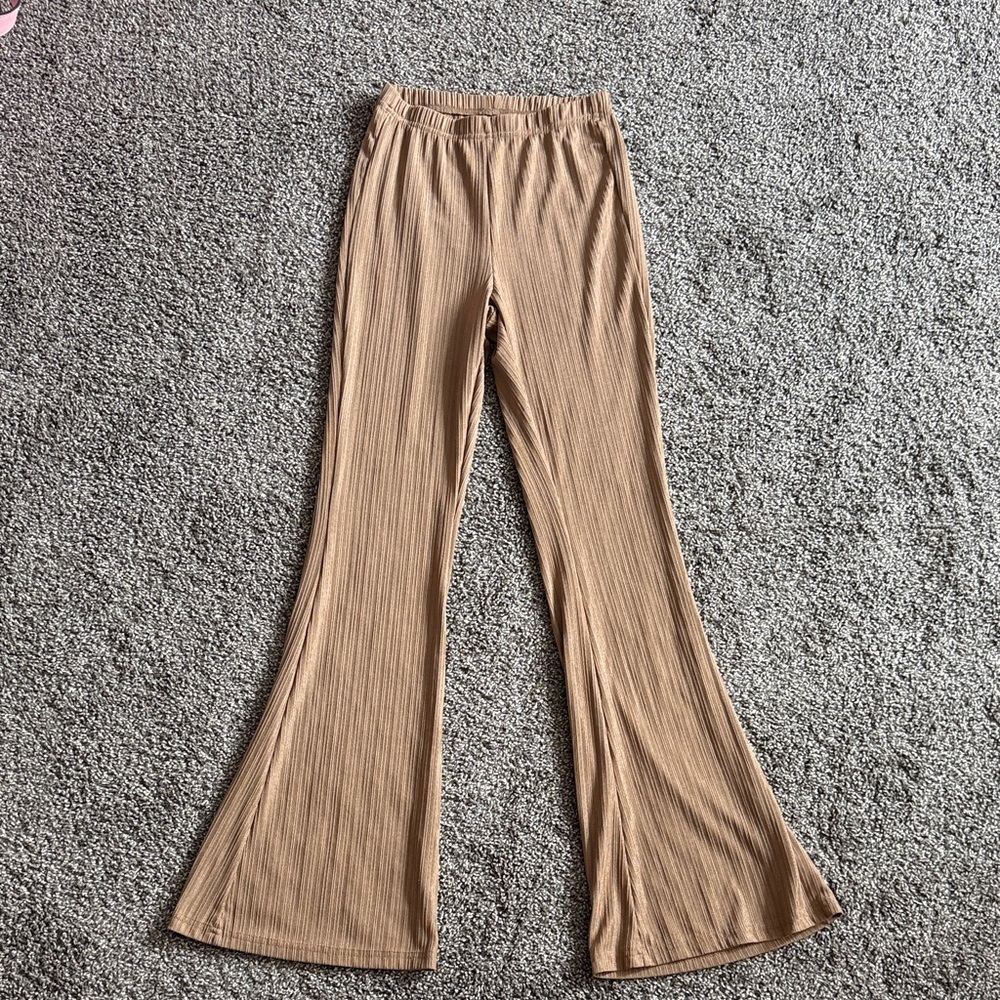 SHEIN Tan Ribbed Flare Pants